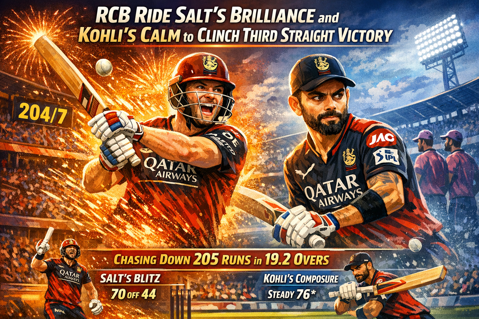 RCB Ride Salt's Brilliance and Kohli's Calm to Clinch Third Straight Victory