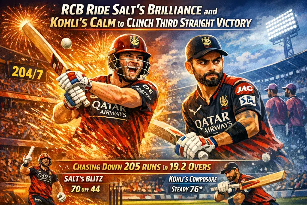 RCB Ride Salt's Brilliance and Kohli's Calm to Clinch Third Straight Victory